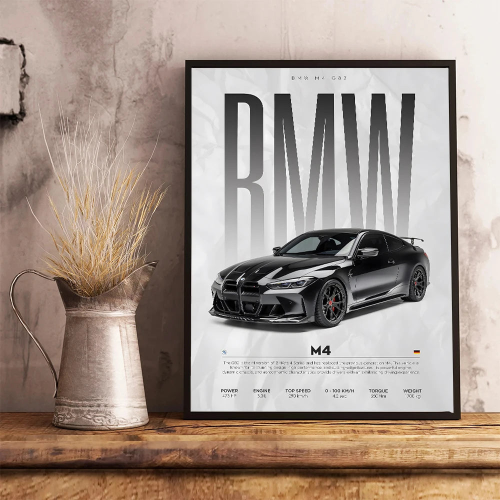 1Pc Frameless Black Famous Cars Competition Poster Picture Mural Modern Canvas Painting Wall Art Home Decoration Print for Livin