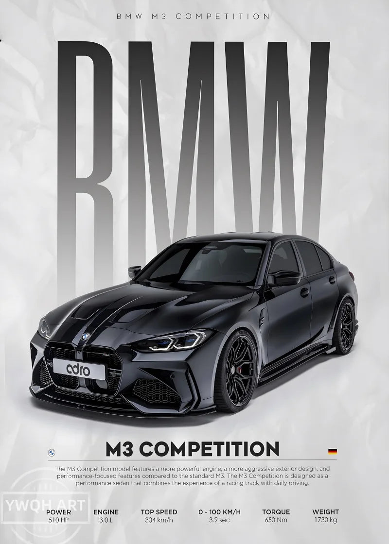 1Pc Frameless Black Famous Cars Competition Poster Picture Mural Modern Canvas Painting Wall Art Home Decoration Print for Livin