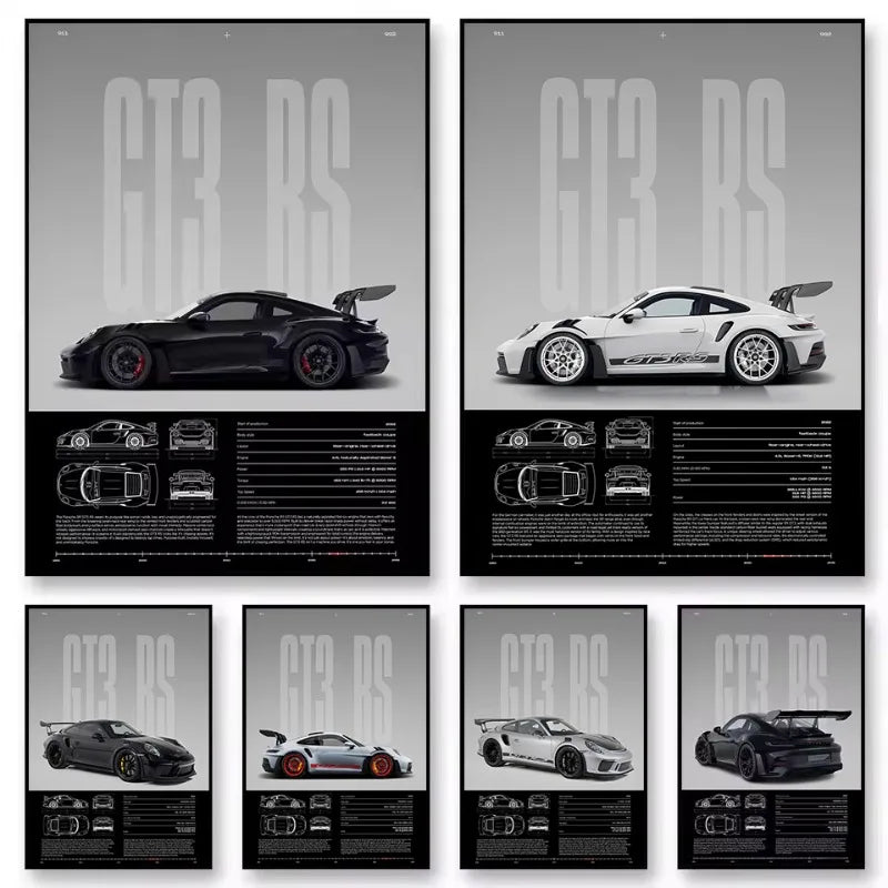 Minimalist 911 GT3-RS 718 GT4 RS Hyper Car Sports Car Supercar Poster Canvas Painting Wall Art Pictures Home Interior Decor
