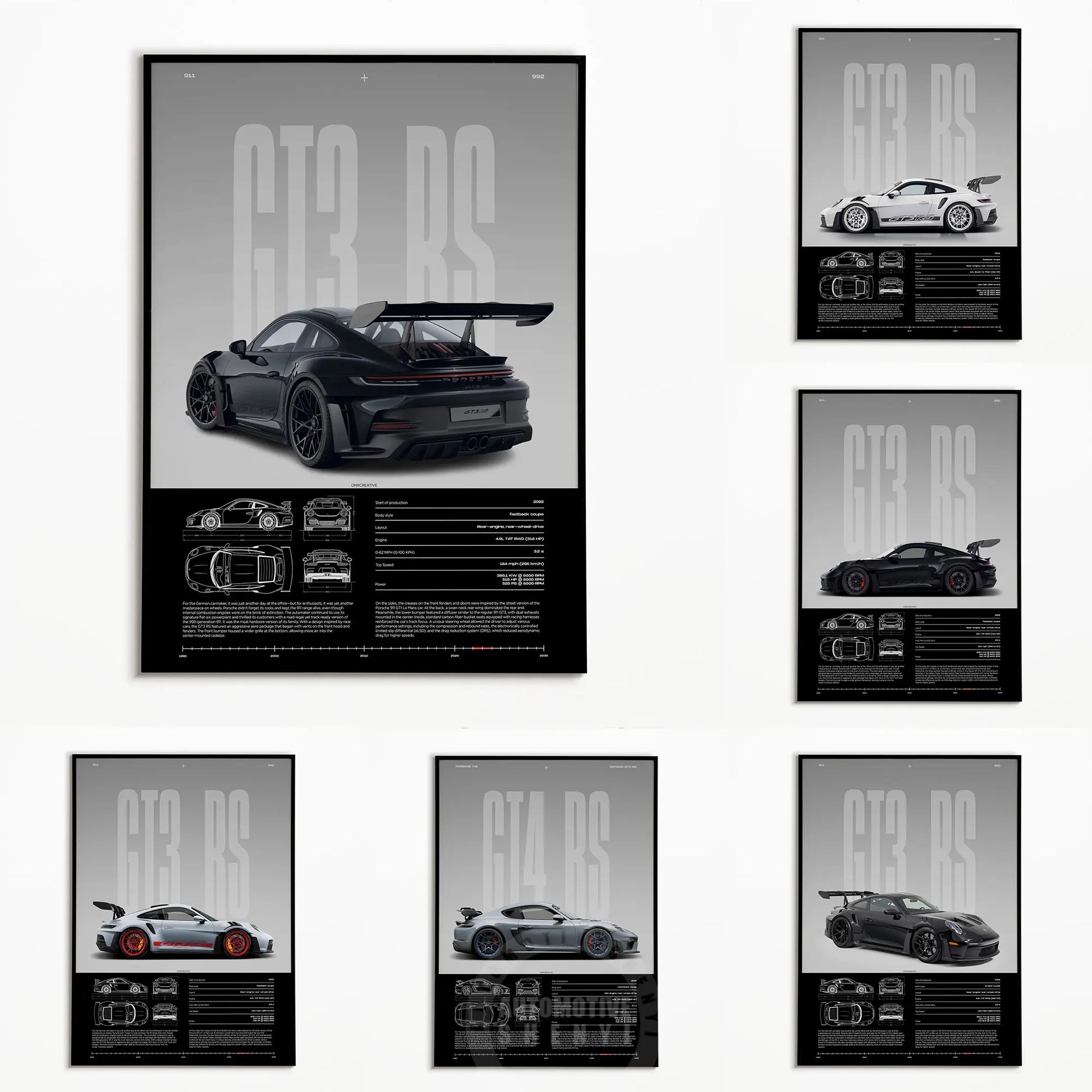 Minimalist 911 GT3-RS 718 GT4 RS Hyper Car Sports Car Supercar Poster Canvas Painting Wall Art Pictures Home Interior Decor