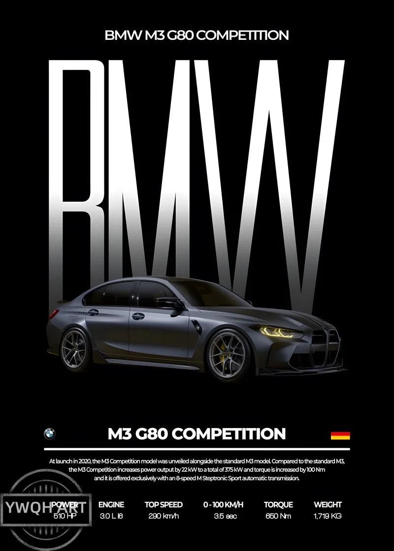 1Pc Frameless Black Famous Cars Competition Poster Picture Mural Modern Canvas Painting Wall Art Home Decoration Print for Livin