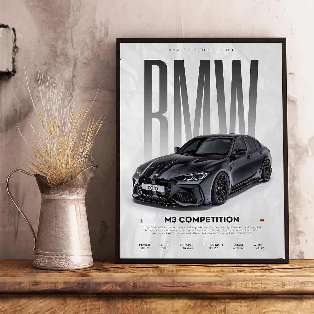 1Pc Frameless Black Famous Cars Competition Poster Picture Mural Modern Canvas Painting Wall Art Home Decoration Print for Livin