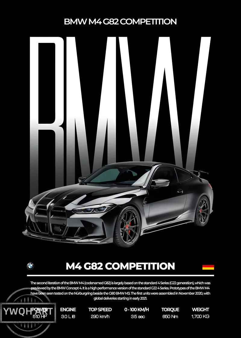 1Pc Frameless Black Famous Cars Competition Poster Picture Mural Modern Canvas Painting Wall Art Home Decoration Print for Livin